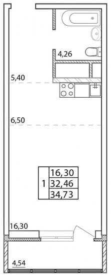 Студия 34.73 м²