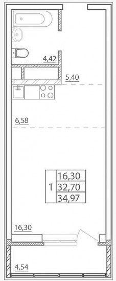 Студия 34.97 м²