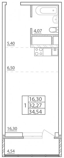 Студия 34.54 м²