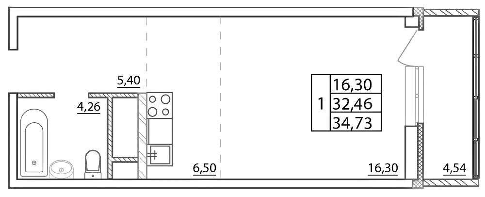 Студия 34.73 м²