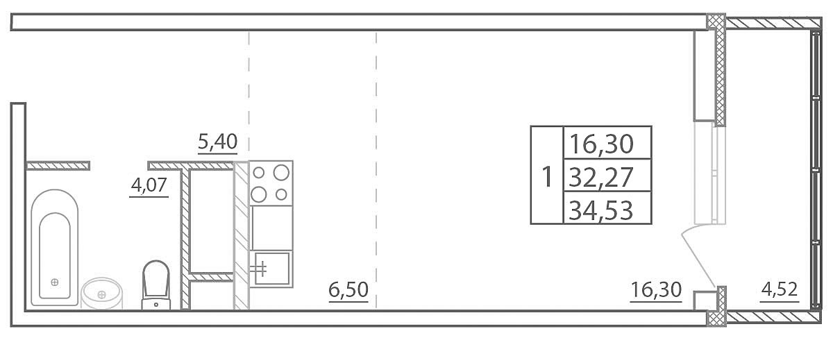 Студия 34.53 м²