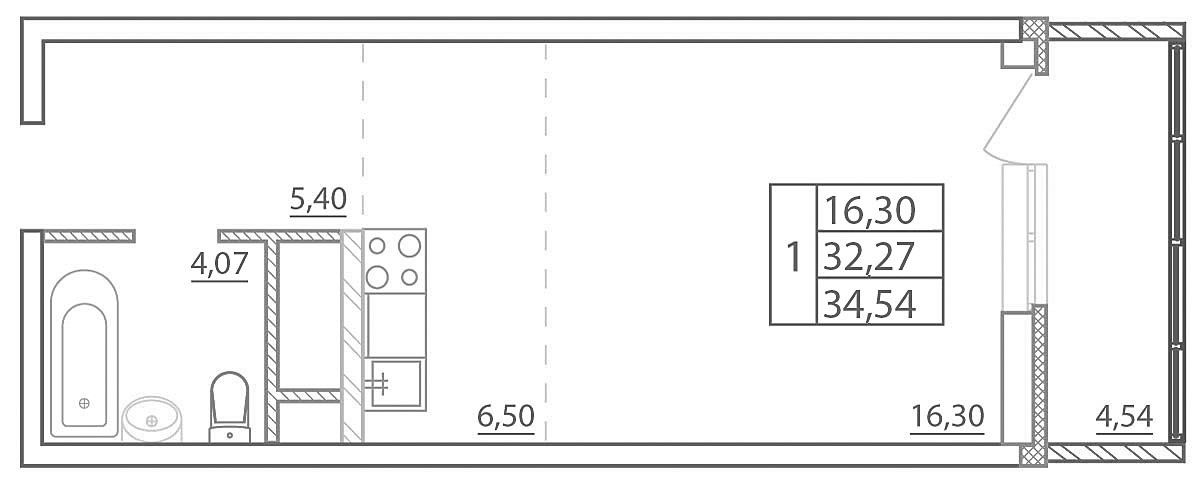 Студия 34.54 м²