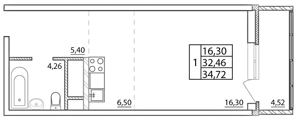 Студия 34.72 м²