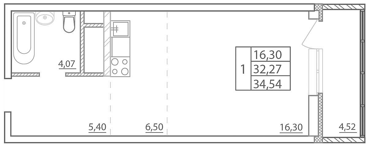 Студия 34.54 м²