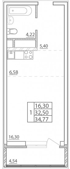 Студия 34.77 м²